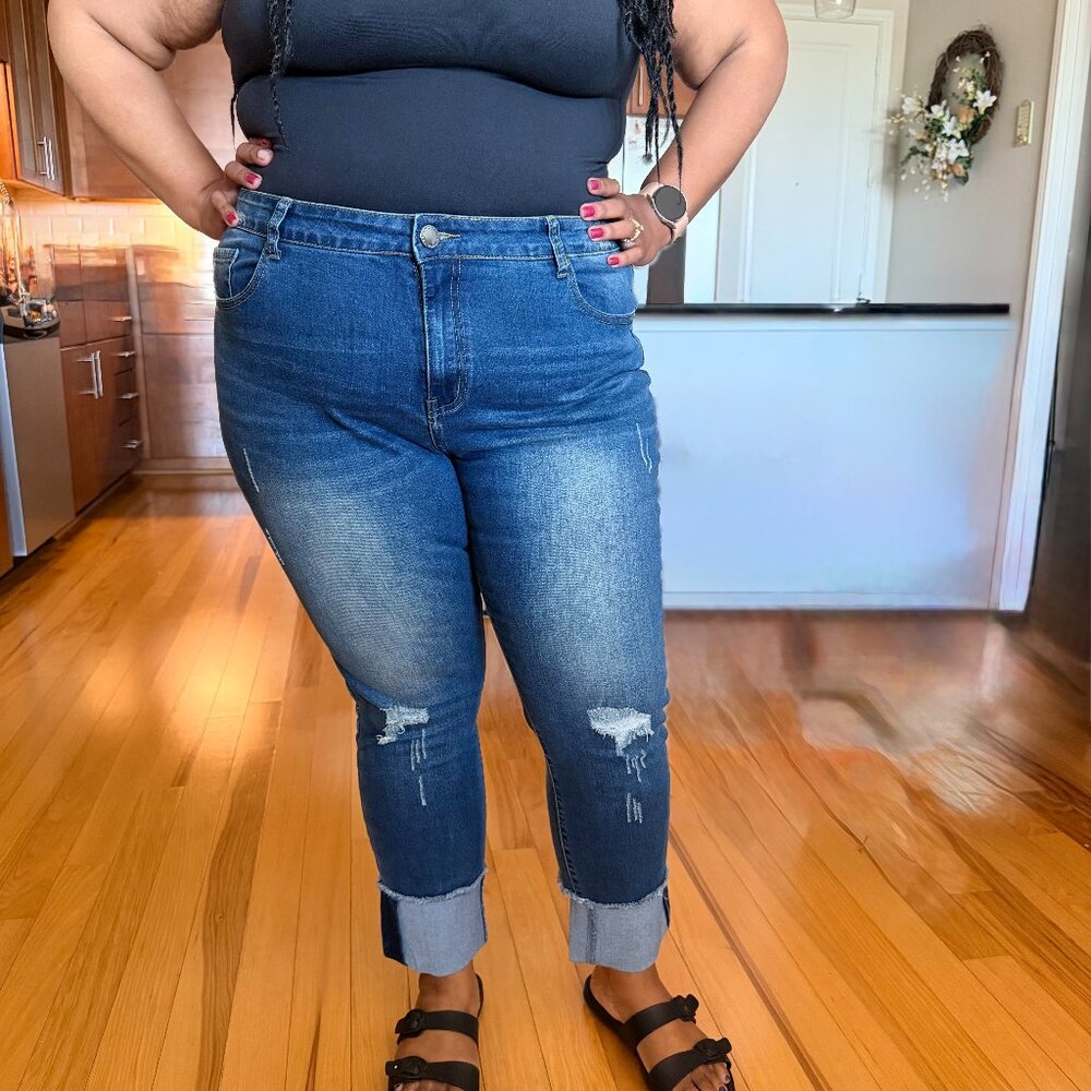 Distressed Denim Jean with Cuff Size 18W